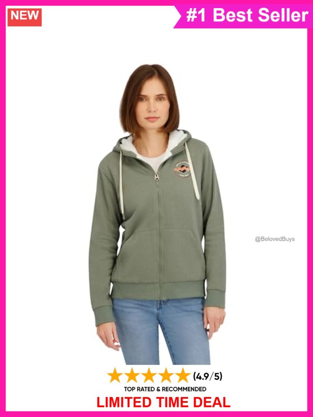 Full Zip Sherpa Lined Hoodie Jacket Fleece Zip Pockets